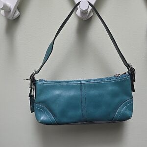 Coach Teal Hamptons Soho Demi Leather Baguette